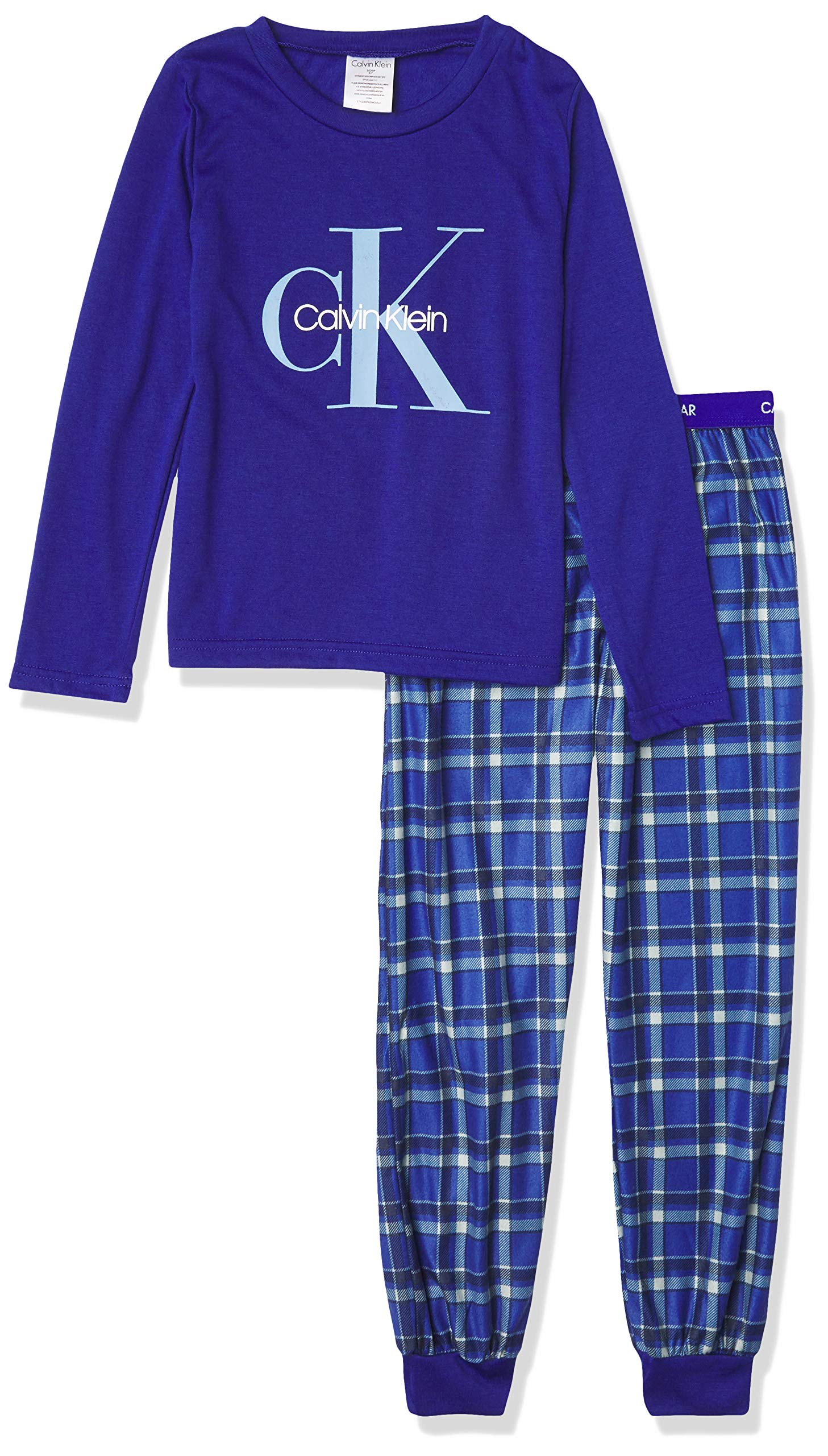 Calvin Klein Boys' Long Sleeve Tee and Plaid Jogger Pajama Set
